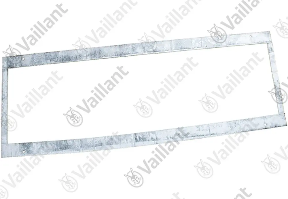 Metallrahmen mit geprägter Oberfläche, vermutlich für eine Dichtung, mit Vaillant-Logo. Keine spezifischen Maße oder Produkttyp erkennbar.